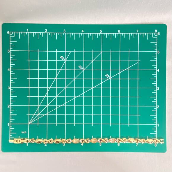 XO Bracelet Gold Tone Chain Links With Clear Round And Oval Stones Folding Clasp - Picture 9 of 10